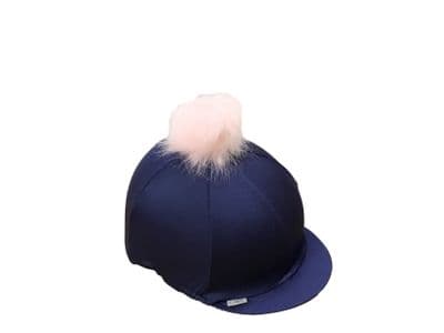 Lycra Hat Cover Navy & Pink faux fur Pom Pom