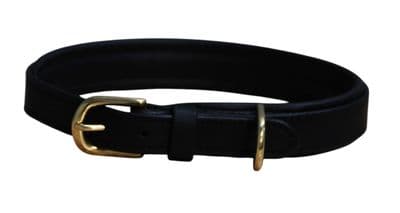 Mackey Padded Leather Dog Collar - Black & Black - Small