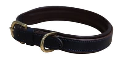 Mackey Padded Leather Dog Collar -  Navy & Brown - Medium