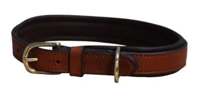 Mackey Padded Leather Dog Collar - Tan & Brown  - Large