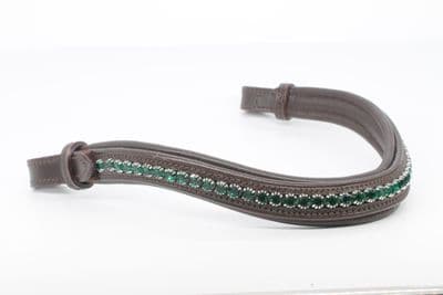 Mackey Sparkle Browband -Emerald-Brown leather-Pony