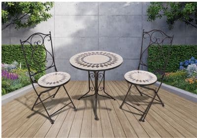 Pagoda Ceramic Mosaic Bistro Set - Stone Grey