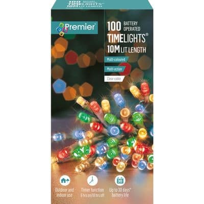 Premier 100 LED Multi Action Battery Operated TIMELIGHTS™ - Multi/Clear Cable