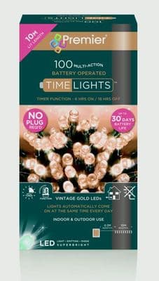 Premier 100 LED Multi Action Battery Operated TIMELIGHTS™ - Vintage Gold/Green Cable