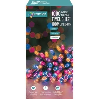 Premier 1000 LED Multi Action Battery Operated TIMELIGHTS™ - Rainbow/Green