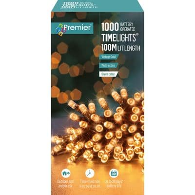 Premier 1000 LED Multi Action Battery Operated TIMELIGHTS™ - Vintage Gold/Green