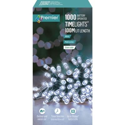 Premier 1000 LED Multi Action Battery Operated TIMELIGHTS™ - White /Green