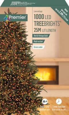 Premier 1000 LED Multi Action Treebrights With Timer - Red & Vintage Gold/Green Cable