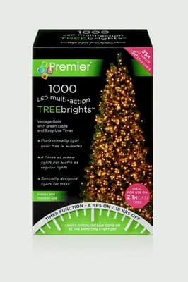 Premier 1000 LED Multi Action Treebrights With Timer - Vintage Gold/Green Cable