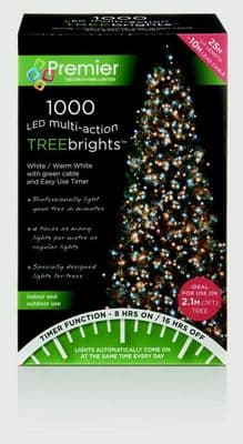 Premier 1000 LED Multi Action Treebrights With Timer - White/Warm White/Green Cable