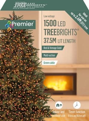Premier 1500 LED Multi Action Treebrights With Timer - Red & Vintage Gold/Green Cable