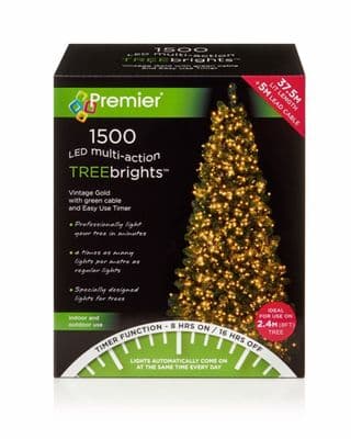 Premier 1500 LED Multi Action Treebrights With Timer - Vintage Gold/Green Cable