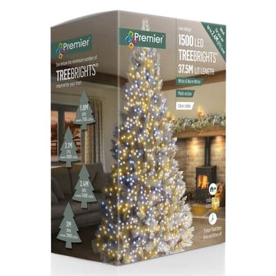 Premier 1500 LED Multi Action Treebrights With Timer - White & Warm White/Clear Cable