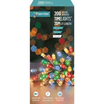 Premier 200 LED Multi Action Battery Operated TIMELIGHTS™ - Multi/Clear Cable