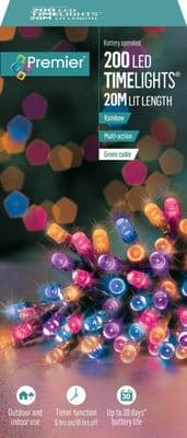 Premier 200 LED Multi Action Battery Operated TIMELIGHTS™ - Rainbow/Green Cable