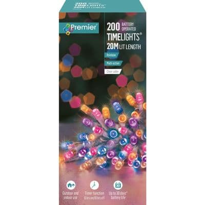 Premier 200 LED Multi Action Battery Operated TIMELIGHTS™ - Rainbowi/Clear Cable