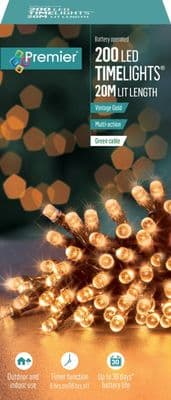 Premier 200 LED Multi Action Battery Operated TIMELIGHTS™ - Vintage Gold/Green Cable