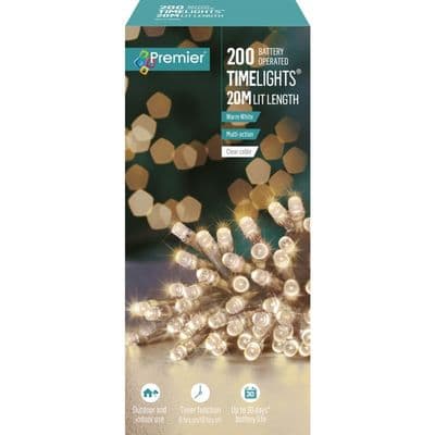 Premier 200 LED Multi Action Battery Operated TIMELIGHTS™ - Warm White/Clear Cable