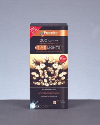 Premier 200 LED Multi Action Battery Operated TIMELIGHTS™ - Warm White/Green Cable