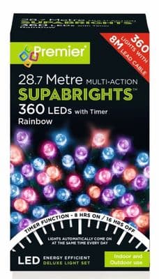 Premier 360 LED Multi Action Supabrights With Timer - Rainbow/Green Cable