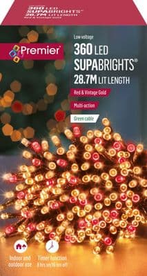 Premier 360 LED Multi Action Supabrights With Timer - Red/Vintage Gold/Green Cable