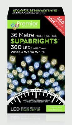 Premier 360 LED Multi Action Supabrights With Timer - White /Warm White/Green Cable