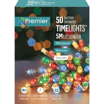 Premier 50 LED Multi Action Battery Operated TIMELIGHTS™ - Multi/Clear Cable