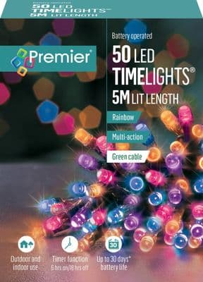 Premier 50 LED Multi Action Battery Operated TIMELIGHTS™ - Rainbow/Green Cable