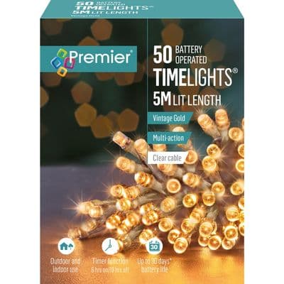 Premier 50 LED Multi Action Battery Operated TIMELIGHTS™ - Vintage Gold/Clear Cable