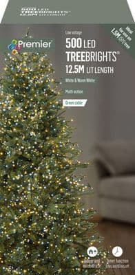 Premier 500 LED Multi Action Treebrights With Timer - Warm White/White/Green Cable