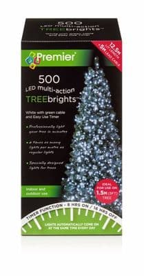 Premier 500 LED Multi Action Treebrights With Timer - White/Green