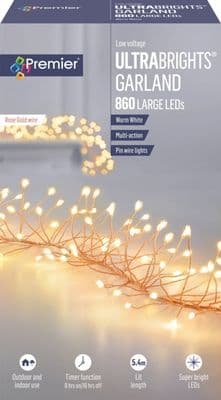 Premier Multi Action Ultra Bright Garland Rose Gold Warm White LEDs - 860 LEDs