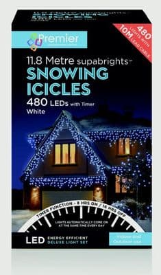 Premier Snowing Icicles With Timer White - 480 LED