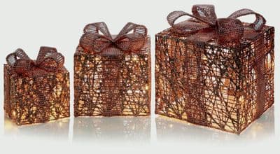 Premier Twinkle Parcels With Warm White Lights - 3 Piece Rose Gold