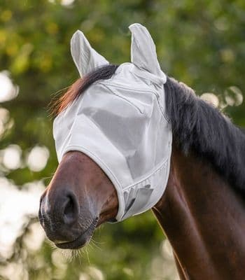 Premium Fly mask With Ears Full Silver Grey