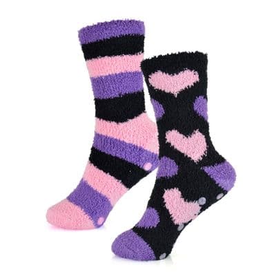 RJM Ladies Design Cosy Socks With Gripper - 2 Pack