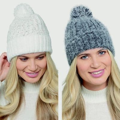 RJM Ladies Twist Yarn Chenille Hat With Pompom