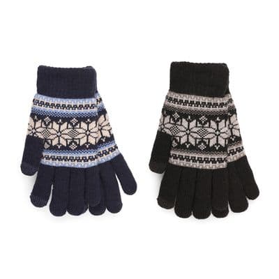 RJM Mens Jacquard Touch Screen Gloves - Fur Lining