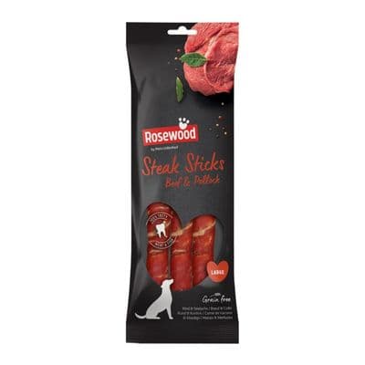 ROSEWOOD Steak Sticks Beef & Pollock Dog Treats - Pack 3 Large