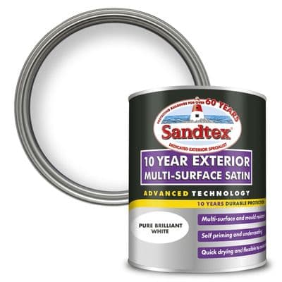 Sandtex 10 Year Exterior Multi Surface Satin 750ml - Brilliant White