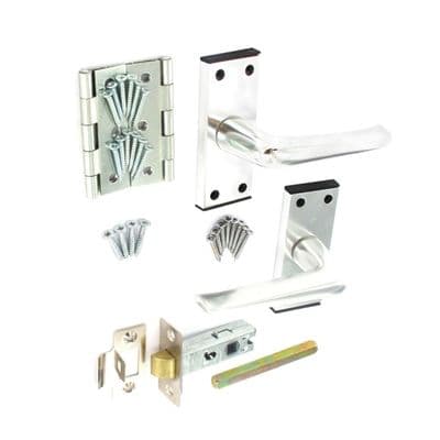 Securit Aluminium Internal Door Handle Pack - 63mm Mortice Latch - 2 x 75mm Steel Butt Hinges