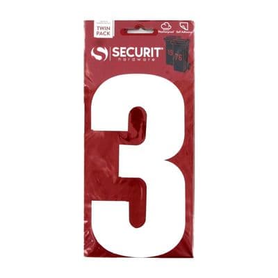Securit White Self Adhesive Wheelie Bin Numbers Pack 2 - No 3 170mm