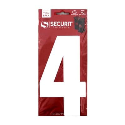 Securit White Self Adhesive Wheelie Bin Numbers Pack 2 - No 4 170mm