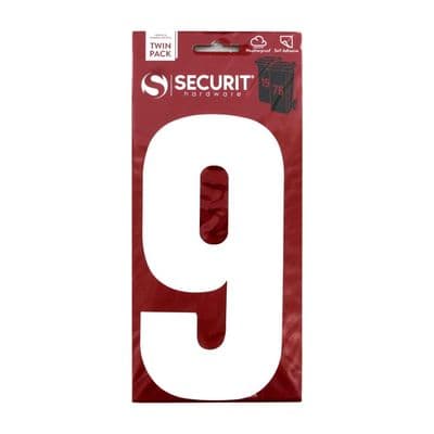 Securit White Self Adhesive Wheelie Bin Numbers Pack 2 - No 9 170mm