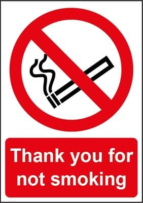Smiths Architectural Thanks Not Smoking Sign - 148mmx210mm