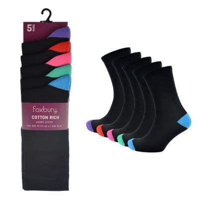 Tom Franks Ladies Contrast Heel & Toe Sock - Pack 5