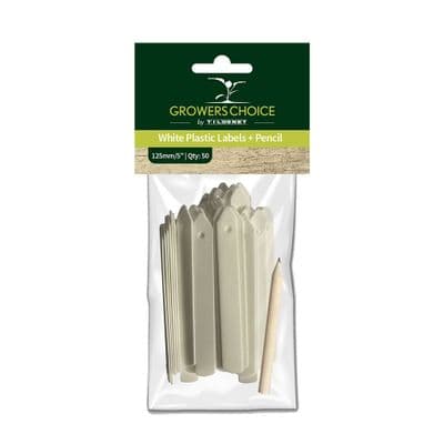 White Plastic Labels with Pencil 125mm 50pk