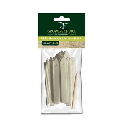 White Plastic Plant Labels with Pencil 100mm 50pk