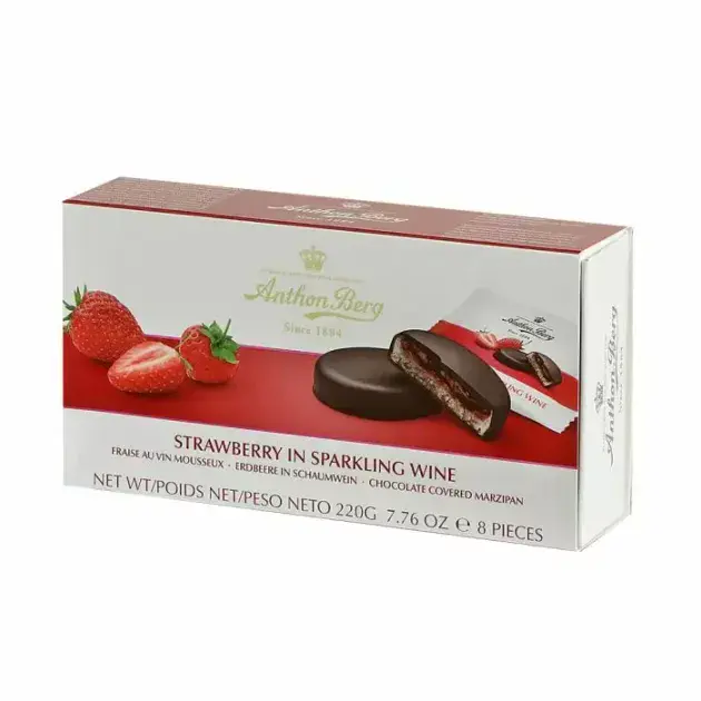 Anthon Berg Strawberry in Sparkling Wine Marzipan Dated JULY 26