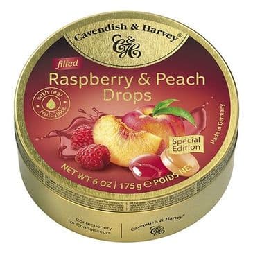 Cavendish & Harvey Filled Raspberry & Peach Drops (Travel Tin)